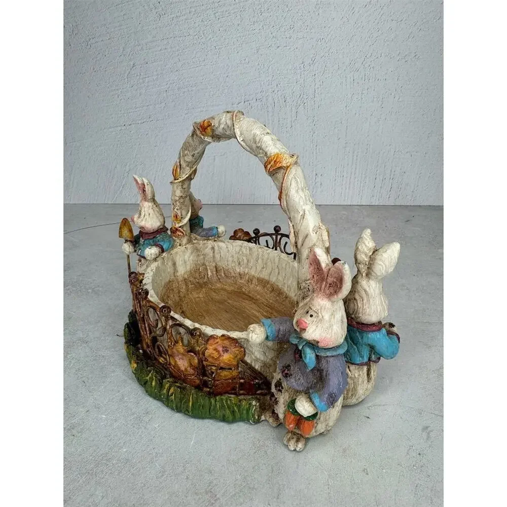 Vintage Easter Bunny‎ Basket Decoration with Handle Multicolor 1980s
